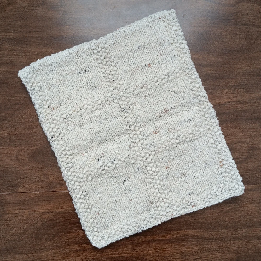 Handmade Hand Knit Flecked Oatmeal Windowpane Cotton Blend Hand Towel